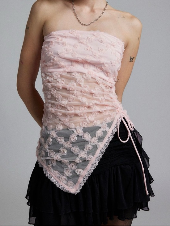 Urban Outfitters Tops - Urban Outfitters - Kimchi Blue | Light Baby Pink Strapless Mesh Floral Tube Top